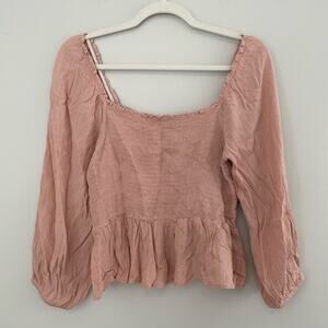 American Eagle Outfitters Blush Pink Peasant Smocked Peplum Top